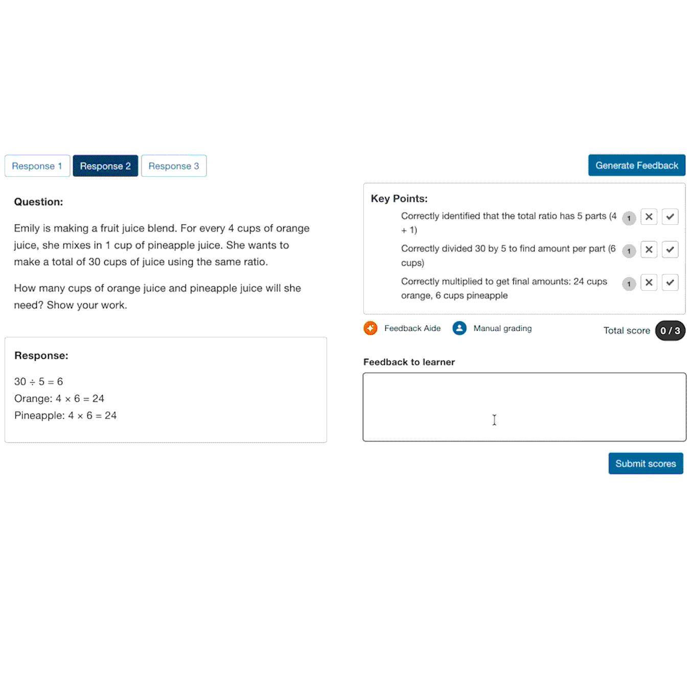 Flexible, open-ended scoring for math assessment